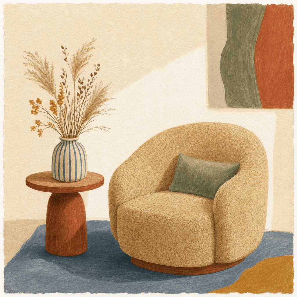 Bouclé armchair, sand